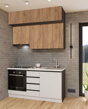 Кухня ДСП Класик SENAM 1,6 м вбудована плита та вбудована витяжка, з антресолями, відкриття за рахунок фасаду